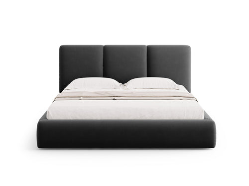Cosmopolitan Design Opbergbed met hoofdeinde Nicolas 140x200cm, flueel, donkergrijs - 220x160x100cm