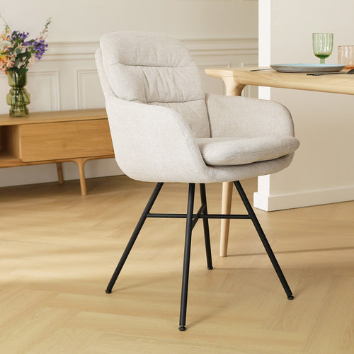 Nolon Noa-Mia Eetkamerstoel Beige - met Armleuning - Zwart