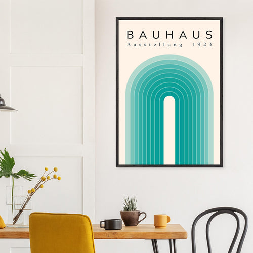 Artfulprints Poster met Lijst Bauhaus - Turquoise rainbow   - A4 21x29.7 cm - Turquoise