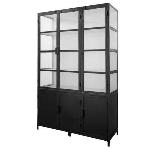Giga Meubel Vitrinekast Lott - Zwart/Wit Metaal Glas - 150x50x230cm