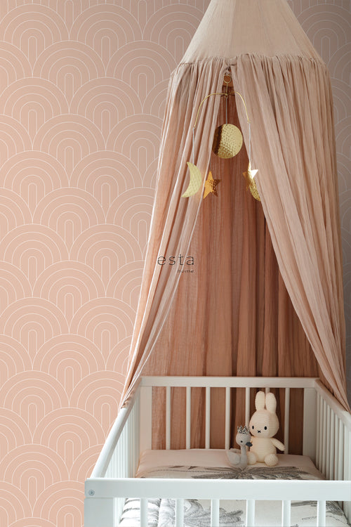 ESTAhome behang art deco bogen perzik roze - 53 cm x 10.05 m - 139218