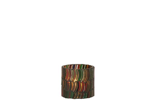 J-Line theelichthouder Mozaiek Curve - glas - mix - small