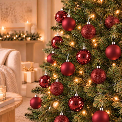 Mica Decorations Kerstballen Rood 46 Stuks - Onbreekbare Kerstballenset van Gerecycled Polystyreen - Diverse Formaten Ø4/6/8 cm - Ideaal voor Kinderen