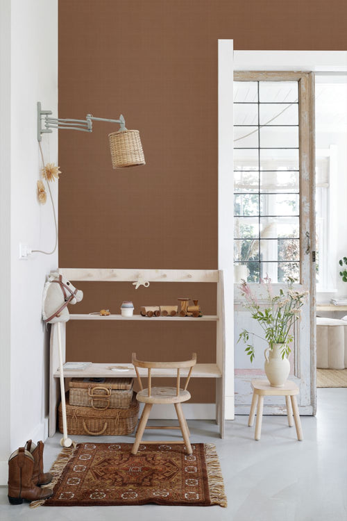 ESTAhome behang linnenstructuur terracotta - 53 cm x 10.05 m - 139369
