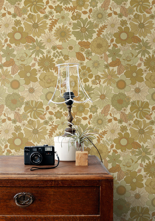 ESTAhome behang retro bloemen vergrijsd groen - 50 x 900 cm - 130964 - vtwonen shop