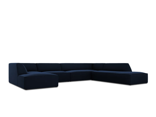 Micadoni Panoramische hoekbank rechts Ruby 7-zits, flueel, koningsblauw - 273x366x69cm
