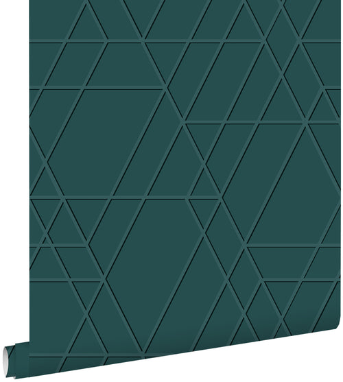 ESTAhome behang grafisch 3D motief donker petrol blauw - 50 x 900 cm - 139604 - vtwonen shop