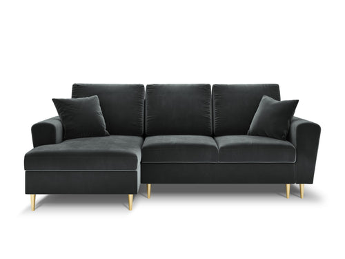 Cosmopolitan Design Uitklapbare hoekbank links met opbergdoos Kyoto 4-zits, flueel, donkergrijs - 145x241x88cm