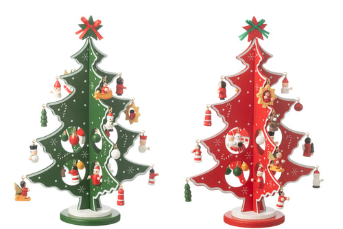 J-Line decoratie kerstboom + figuurtjes Plooiend - hout - rood/groen - 2 stuks - vtwonen shop