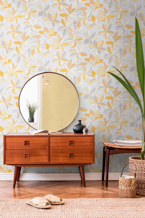 Livingwalls behang bloemmotief oranje, grijs, geel en zilver - 53 cm x 10,05 m - AS-389084 - vtwonen shop