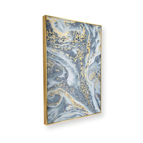 Art for the Home Canvas met handgeschilderde details - Marble effect - 70x50cm - Blauw/Goud - vtwonen shop