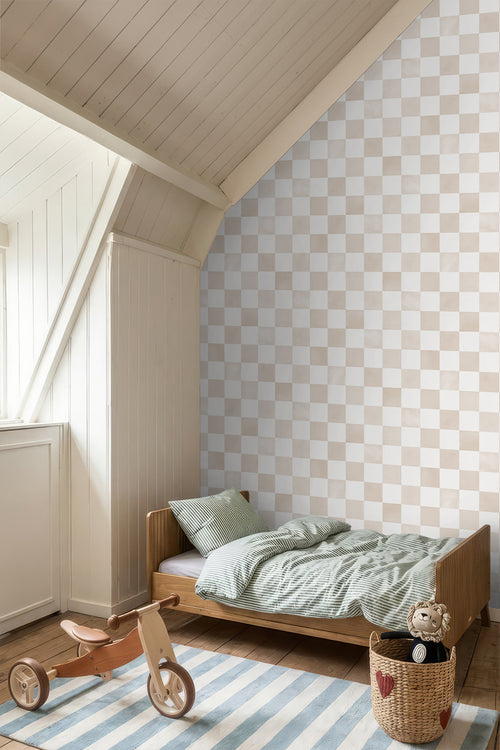 ESTAhome behang geblokt motief beige en wit - 53 cm x 10.05 m - 131291