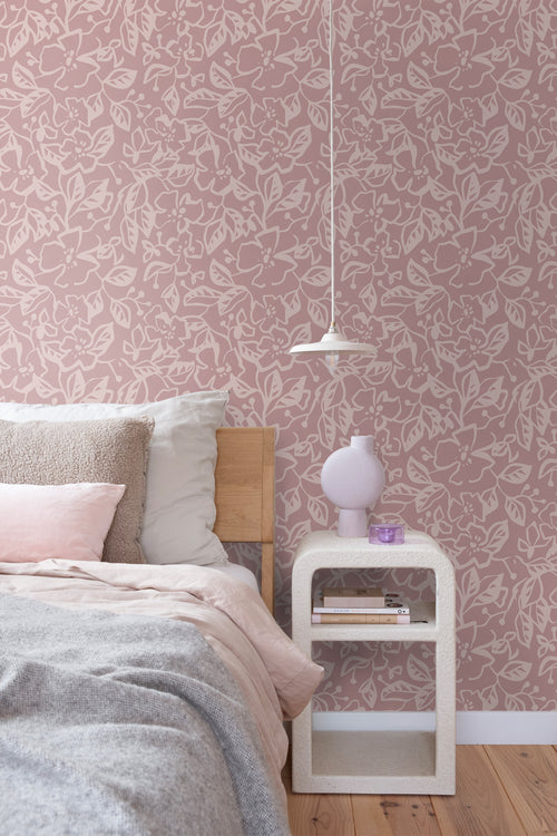 ESTAhome behang bladeren en bloemen oudroze - 50 x 900 cm - 131377 - vtwonen shop