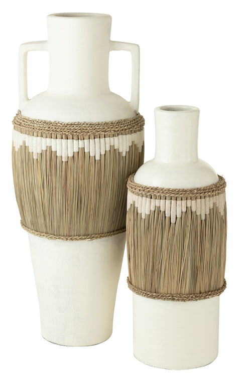 J-Line vaas + Handvaten Motief - terracotta/gras - wit/naturel - 100 cm hoog