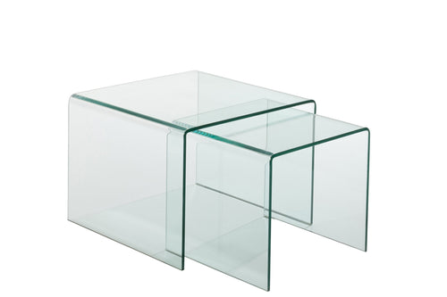 J-Line bijzettafel - glas - transparant - set van 2