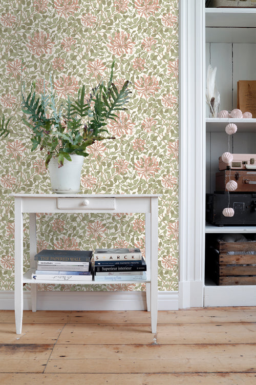 ESTAhome behang bloemen vergrijsd groen en terracotta - 50 x 900 cm - 131028 - vtwonen shop