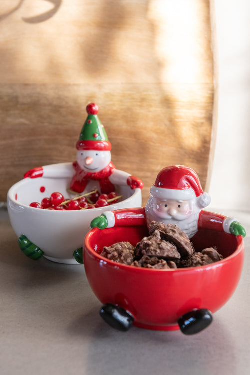 J-Line schaal Kerstman + Sneeuwpop Dolomiet - keramiek - mix - 2 stuks - vtwonen shop