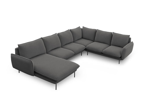 Cosmopolitan Design Panoramische hoekbank rechts Vienna 7-zits, structurele stof, donkergrijs - 235x330x95cm