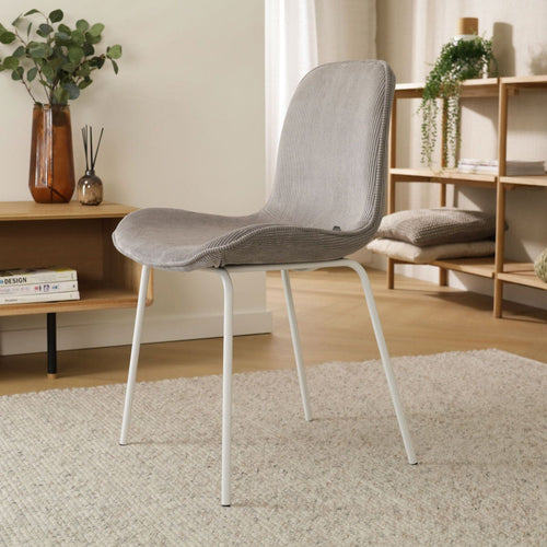 Nolon Nora-Fé Eetkamerstoel Ribstof Warm Grijs - Stof - Witte Poten - vtwonen shop