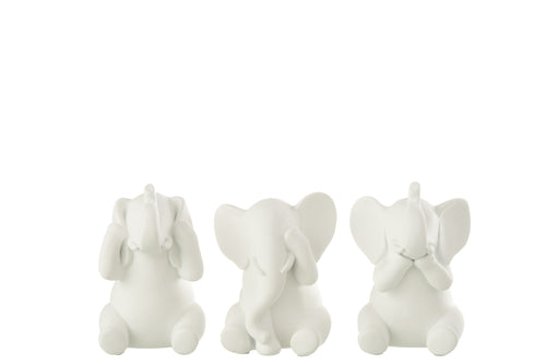 J-Line decoratie Olifant Horen/Zien/Zwijgen - polyresin - wit - 3 st.