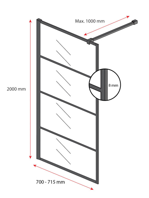 Badplaats Douchewand Essos 70 x 200 cm – Zwart – Inloopdouche 8 mm Rookglas