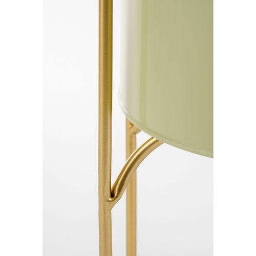Mica Decorations Donau Bloempot op Standaard - Set van 2 - Metaal - H45 x Ø23 cm - Lichtgroen, Goud