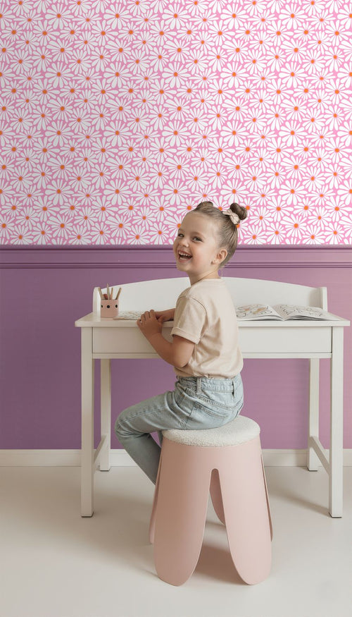 ESTAhome behang madeliefjes roze, wit en oranje - 50 x 900 cm - 131814