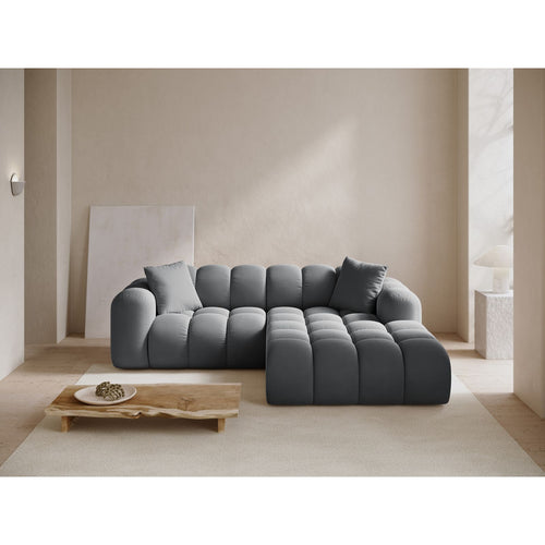 Cosmopolitan Design - Rechter hoekbank Treno 3-zits, flueel grijs - 184x240x70cm