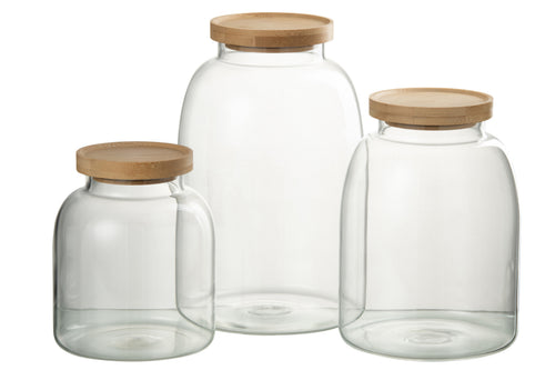 J-Line voorraadpot Tom - glas/bamboe - transparant/naturel - large