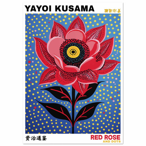 Artfulprints  Yayoi Kusama - Red rose and dots   poster A4 21x29.7 cm - vtwonen shop
