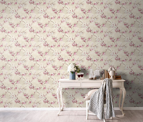 Sanders & Sanders behang bloemen beige en roze - 53 cm x 10 m - 640384