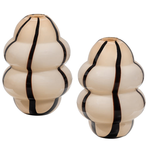 WOOOD vaas met streep Kency - Glas - Naturel/Zwart - Set van 2 - vtwonen shop