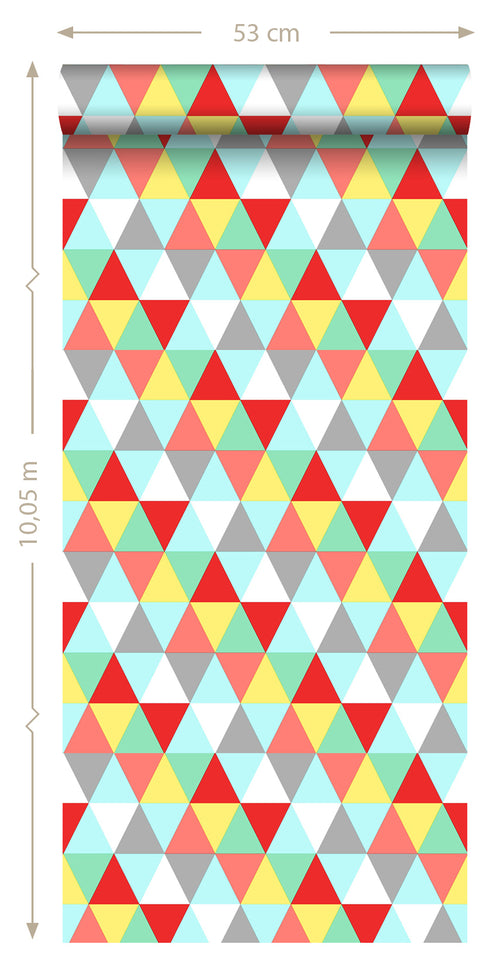 ESTAhome behang driehoekjes rood, geel en blauw - 53 cm x 10.05 m - 138715
