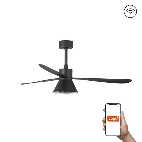 Faro Amelia Grote 3-bladige matzwarte lamp met licht 2700-3500-5000K Tuya Smart System