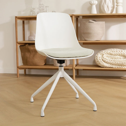 Nolon Nola-Liv Eetkamerstoel Wit met Naturelbeige Zitkussen - Witte Poten