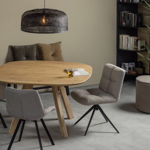 WOOOD draaibare eetkamerstoel Vinny - Bouclé - Zand - 80x48x45