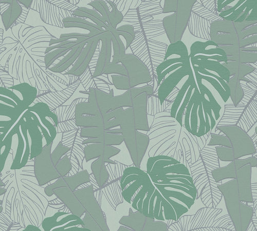 Livingwalls behang palmbomen groen en zilver - 53 cm x 10.05 m - AS-389055 - vtwonen shop