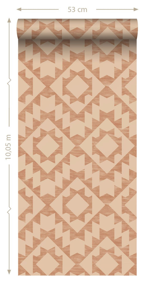ESTAhome behang Marrakech aztec tapijt terracotta - 53 cm x 10.05 m - 139551