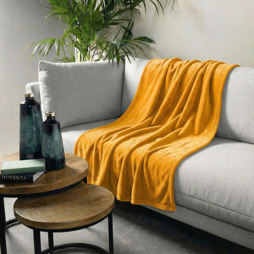 OWEN - plaid 130x160 cm - coral fleece deken - heerlijk zacht - Golden Glow - geel