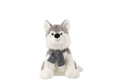 J-Line knuffel Husky + Sjaal - polyester - grijs - large