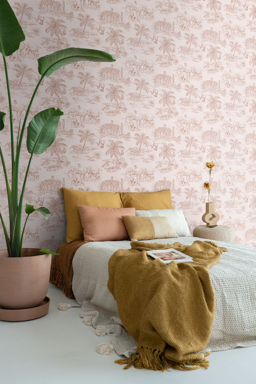 ESTAhome behang jungle dieren terracotta roze - 53 cm x 10.05 m - 139348