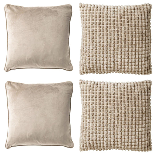 KUSSENSET - 4-delig - Texture Harmony - 45x45 cm - inclusief binnenkussens - beige