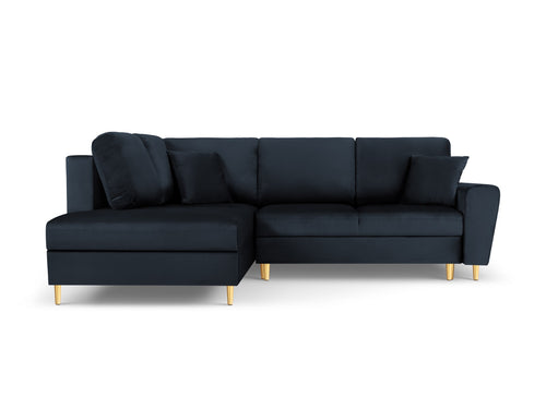 Cosmopolitan Design Uitklapbare hoekbank links met opbergdoos Kyoto 5-zits, flueel, donkerblauw - 194x243x88cm