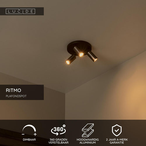 Lucide plafondspot RITMO - 3xGU10 (MR11) - Koffie