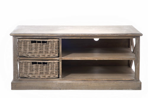 J-Line TV kast + 2 Manden - hout - grijs/naturel