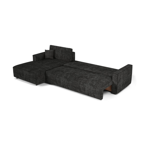 Premium Interiors - Linkshoekbank met slaapfunctie en opbergruimte  - corduroy zwart 297cm