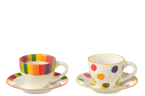 J-Line kop + schoteltje Polka - porselein - mix - 2 stuks