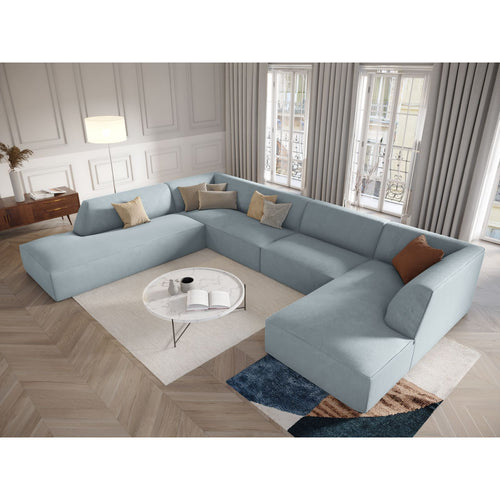 Cosmopolitan Design - Panoramische hoekbank links Siena 7-zits, ribfluwelen lichtblauw - 273x366x69cm