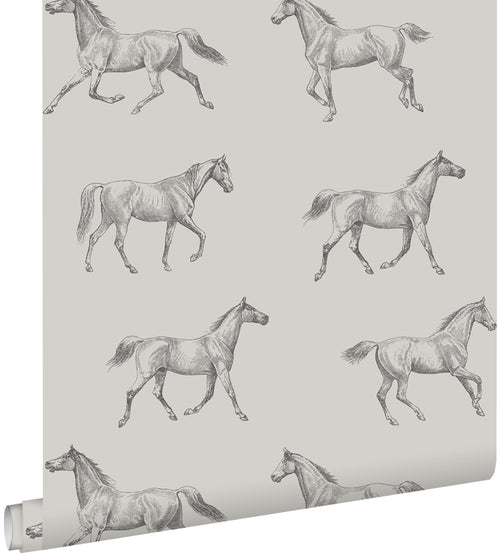 ESTAhome behang getekende paarden donker beige - 53 cm x 10.05 m - 128808
