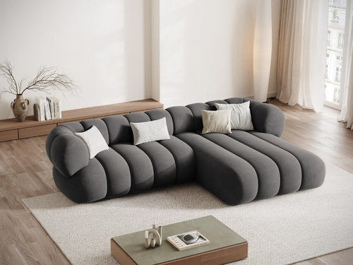 Cosmopolitan Design rechter hoekbank Koge 5-zits, flueel grijs - 165x270x70cm